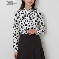 【PEANUTS】ドット柄ボウタイ長袖ブラウス