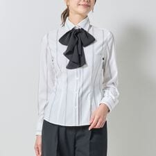 【NARACAMICIE】ストレッチストライプリボン付き長袖シャツ