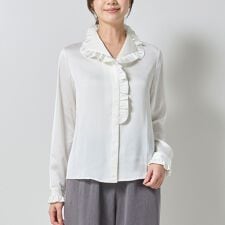 【NARACAMICIE】サテンフリル長袖ブラウス