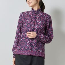 【NARACAMICIE】エスニック柄ミニスタンドフリル長袖ブラウス