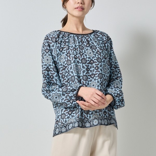 NARACAMICIE】エスニック柄ミニスタンドフリル長袖ブラウス | ナラ