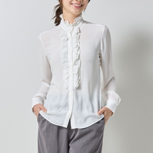 ナラカミーチェ（NARACAMICIE）/【NARACAMICIE】無地ジョーゼットフリル長袖ブラウス NARACAMICIE】無地ジョーゼットフリル長袖ブラウス | ナラカミーチェ