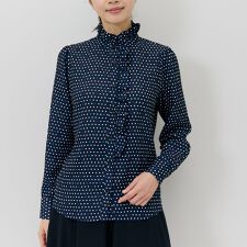 【NARACAMICIE】ドット柄フリル衿長袖ブラウス