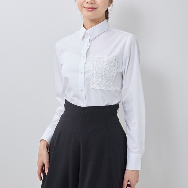 NARACAMICIE】衿フロントレース七分袖ブラウス | ナラカミーチェ