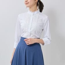 【NARACAMICIE】衿フロントレース七分袖ブラウス