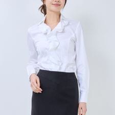 【NARACAMICIE】ツイル襟付きフリル長袖シャツ