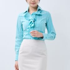 【NARACAMICIE】ラメストライプ襟付きフリル長袖シャツ