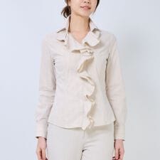 【NARACAMICIE】ラメストライプ襟付きフリル長袖シャツ