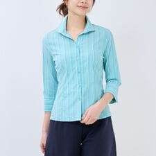NARACAMICIE】ラメストライプスタンドカラー七分袖シャツ | ナラ 