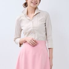 【NARACAMICIE】ラメストライプスタンドカラー七分袖シャツ