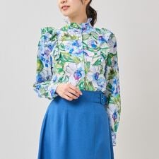 【NARACAMICIE】【セットアップ対応】ラインフラワー柄フリル長袖ブラウス