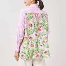 【NARACAMICIE】ストレッチストライプバックラインフラワー柄長袖シャツ