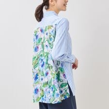 【NARACAMICIE】ストレッチストライプバックラインフラワー柄長袖シャツ