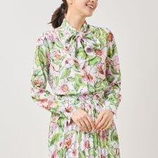 【NARACAMICIE】【セットアップ対応】ラインフラワー柄ボウタイ長袖ブラウス