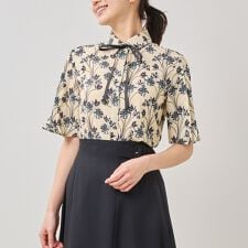 【NARACAMICIE】フラワーリボンボウタイ半袖ブラウス