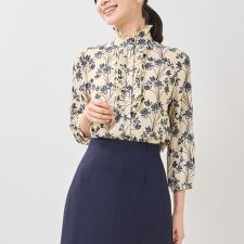 【NARACAMICIE】フラワーフリル七分袖ブラウス