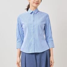 【NARACAMICIE】パッチワークストライプ七分袖シャツ