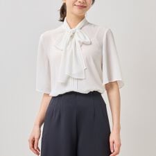【NARACAMICIE】ジョーゼットフロントギャザーボウタイ半袖ブラウス