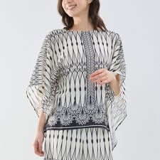 【NARACAMICIE】【セットアップ対応】ライン幾何柄半袖スクエアブラウス