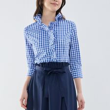 NARACAMICIE】ギンガムチェックスタンドフリル七分袖シャツ | ナラ 
