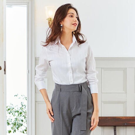 ランダムサテンストライプベーシックカラー長袖シャツ | ナラ  