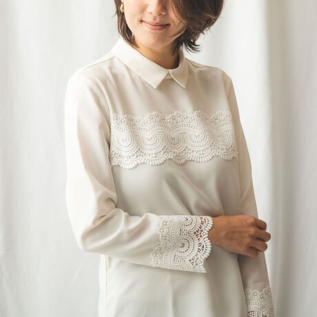 レース付ジョーゼット長袖プルオーバーシャツ | ナラカミーチェ  