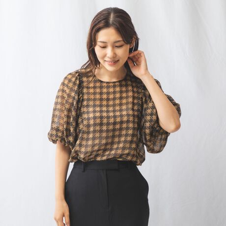 セットアッ対応》シフォンビッグ千鳥七分袖ブラウス | ナラカミーチェ 