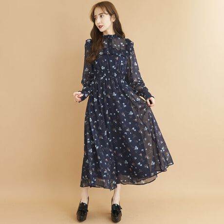 フラワーシフォンミディワンピース | マルイウェブチャネル 