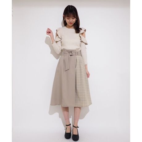 バックルベルト付きチェックコンビスカート マジェスティックレゴン Majestic Legon ファッション通販 マルイウェブチャネル Cb001 429 24 01