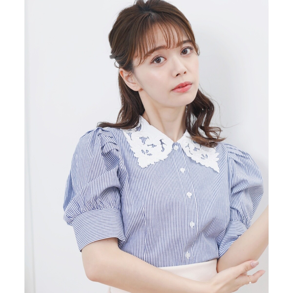 レースカラーパフ袖ブラウス マジェスティックレゴン 楽天1位