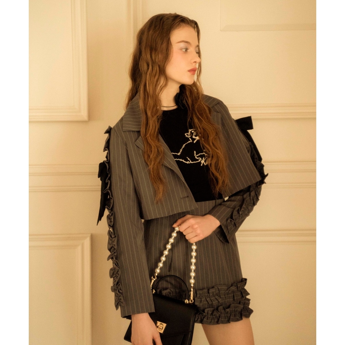 【高級】 日本製 マリークワント ツイード コート ラビットファー M ♪ ツイードパイピング ジャケット | マリークワント(MARY QUANT