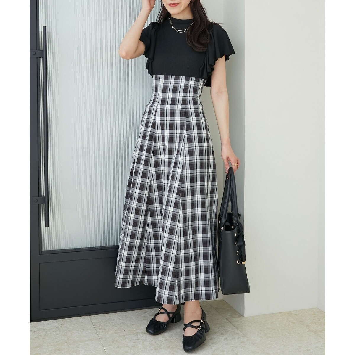 レースアップドッキングチェックワンピ | マジェスティックレゴン