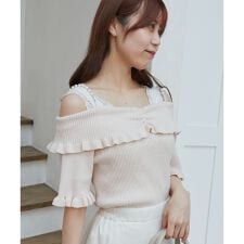 パールチェーンオフショルフリルニット | マジェスティックレゴン(MAJESTIC LEGON)