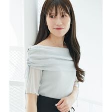 ラメチュールオフショル半袖トップス