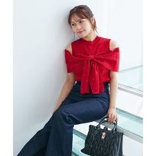 パールチェーンビジューリボンニット