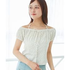 リボン付きホルターネックカットソー