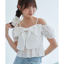 チェーン付きビッグリボンブラウス