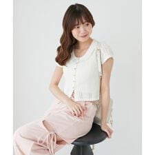 襟付き透かし柄カーディガン