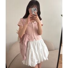 襟付き透かし柄カーディガン