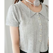 襟付き透かし柄カーディガン