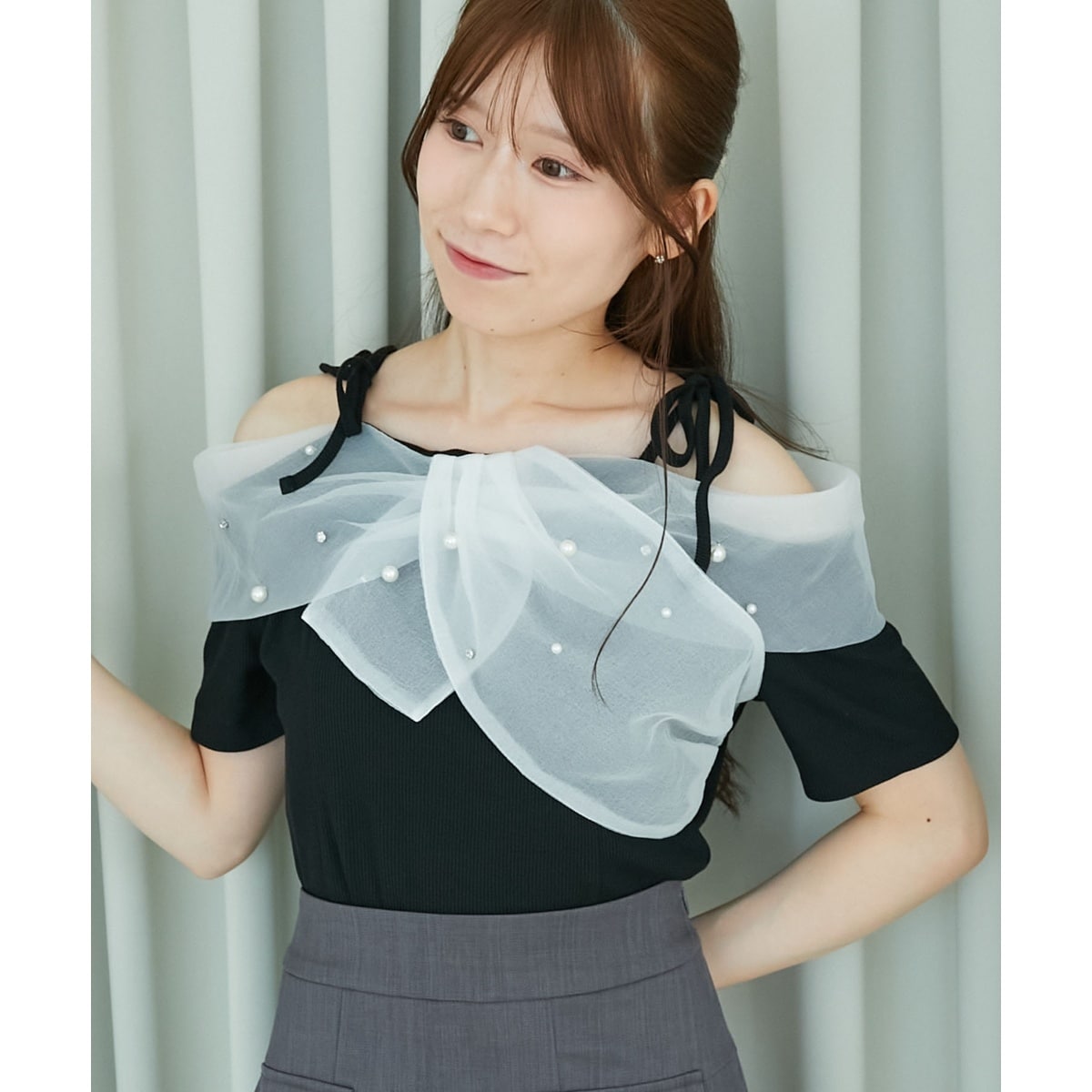 LANVIN en Bleu ランバンオンブルー ギャザーグログランドロスト カットソー 良好 サイズ:38 3246714 カーキ  レディース  トップス ギャザーグログランドロストカットソー | ランバン オン ブルー