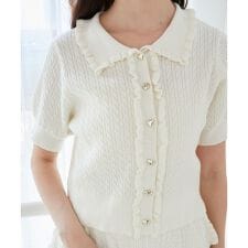 マジェスティックレゴン(MAJESTIC LEGON)のミニケーブルフリルニットカーデ