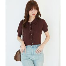 マジェスティックレゴン(MAJESTIC LEGON)のミニケーブルフリルニットカーデ