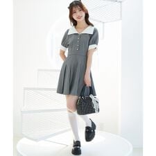 衿配色ミニワンピース