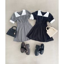 衿配色ミニワンピース