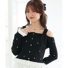 2wayリボンドット肩あきニット