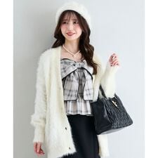 チェーン付きリボン長袖ブラウス