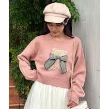 リボン付きくまちゃんニット