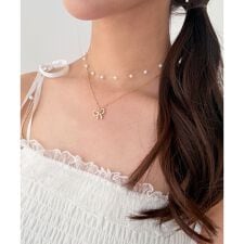 パール×リボンモチーフ2連ネックレス