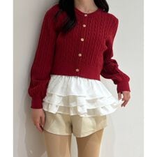 ゴールドボタンケーブルニットカーデ